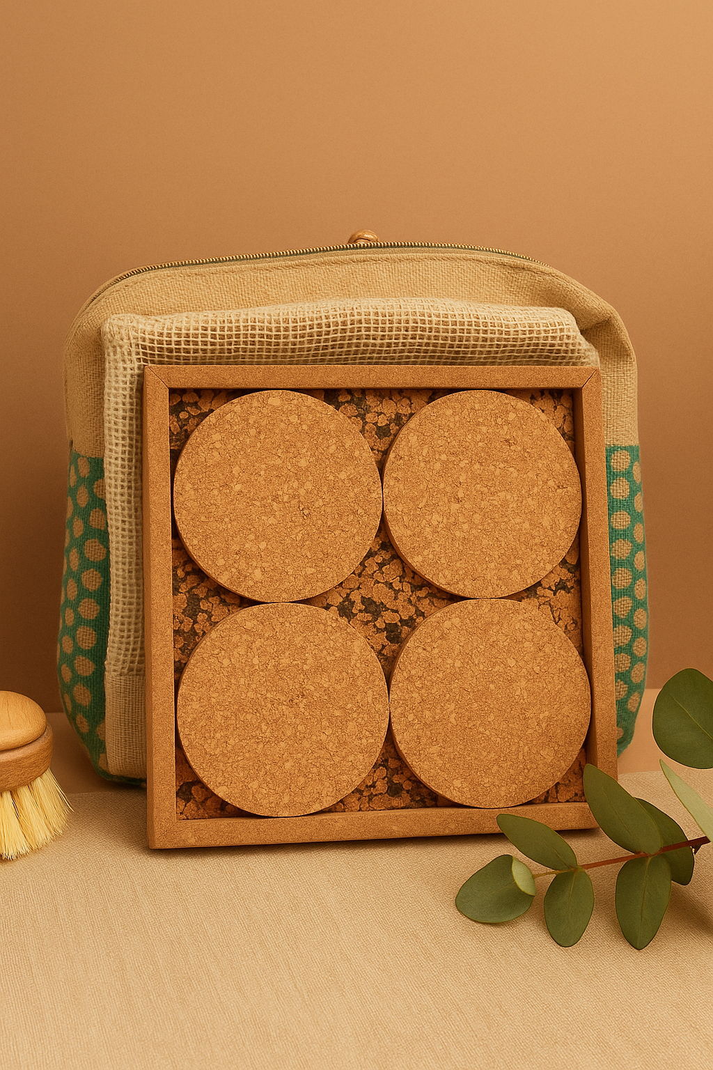 Eco Cork Essentials | Eco friendly Big Cork tray & Coasters set